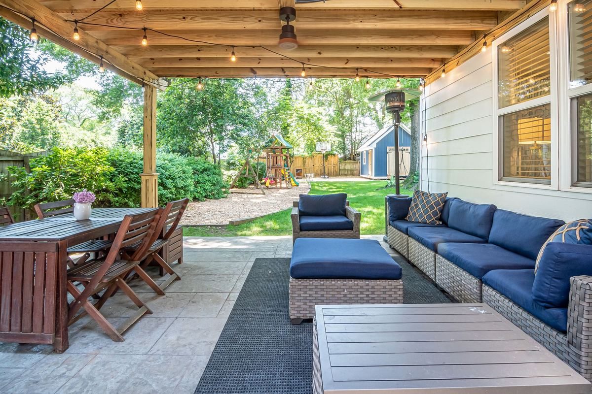 Covered outdoor living room in Wake Forest